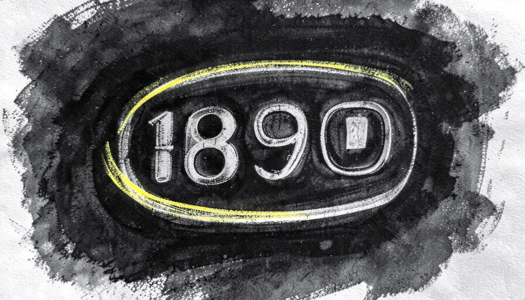 A bold charcoal drawing of a sleek digital countdown timer display, with large rounded numerals and a subtle glowing ring, set against a dark atmospheric background.