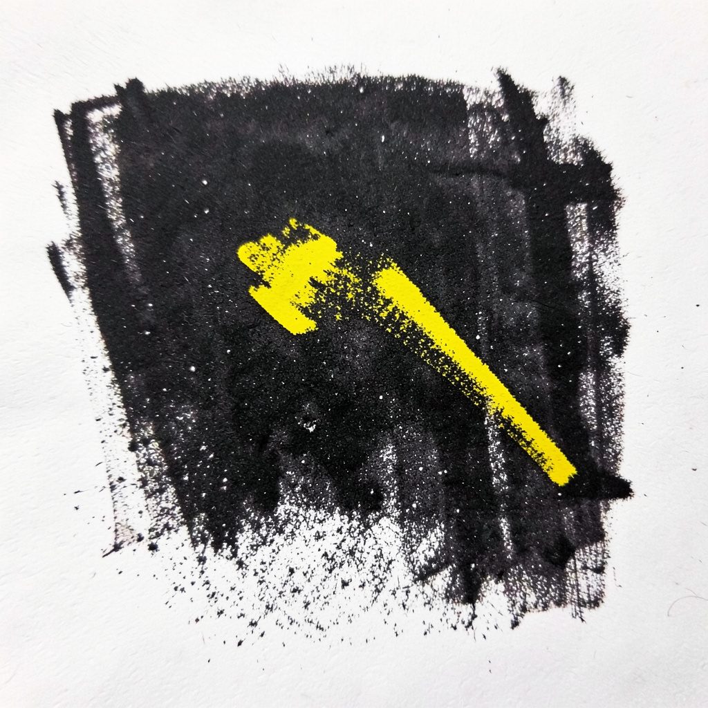 A bold charcoal-style drawing of an envelope icon with a subtle domain name beside it, set against a clean off-white background. The composition is simple and professional, with soft gray shading and a single warm yellow accent line.